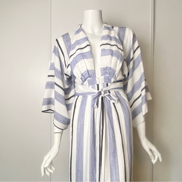 Selfie Leslie NWT Kimono Sleeve, Deep Plunge White & Blue Maxi Dress - Picture 8 of 10